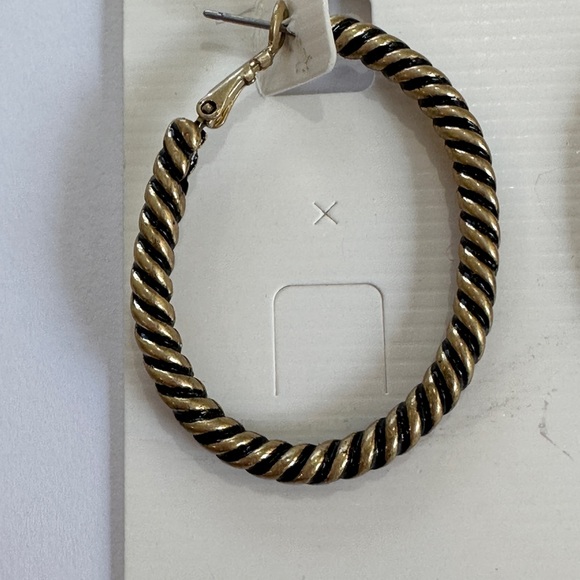 Lia Sophia Twisted Gold and Black Hoop Earrings - Picture 2 of 3